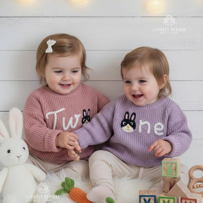 Personalized Number Knit Sweater Custom Bunny Animal Keepsake