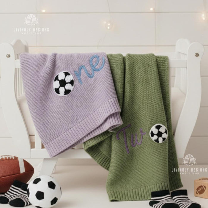 Custom Embroidered Soccer Birthday Age Blanket Custom Name Keepsake