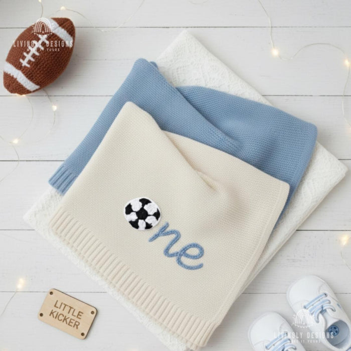 Custom Embroidered Soccer Birthday Age Blanket Custom Name Keepsake