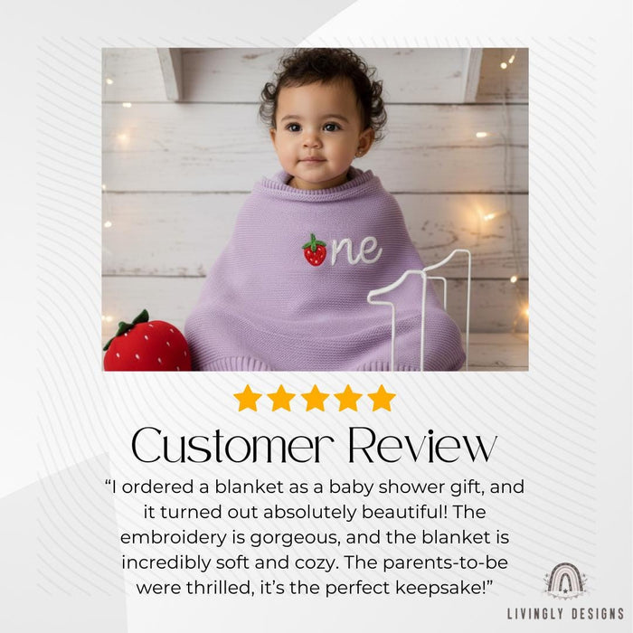 Personalized Strawberry Knit Baby Blanket: Custom Name First Birthday