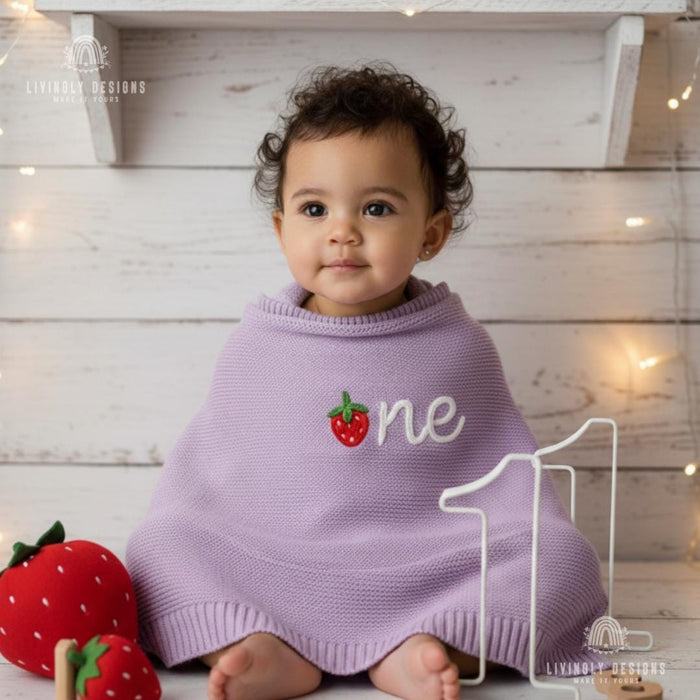Personalized Strawberry Knit Baby Blanket: Custom Name First Birthday