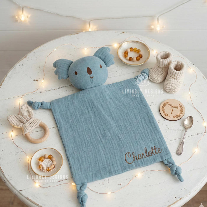 Custom Name Muslin Security Blanket: Embroidered Baby Comfort Toy