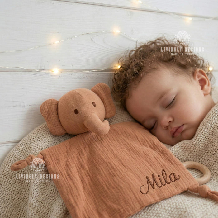 Custom Name Muslin Security Blanket: Embroidered Baby Comfort Toy