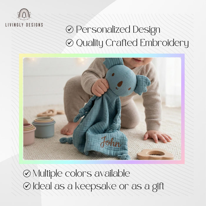 Custom Name Muslin Security Blanket: Embroidered Baby Comfort Toy