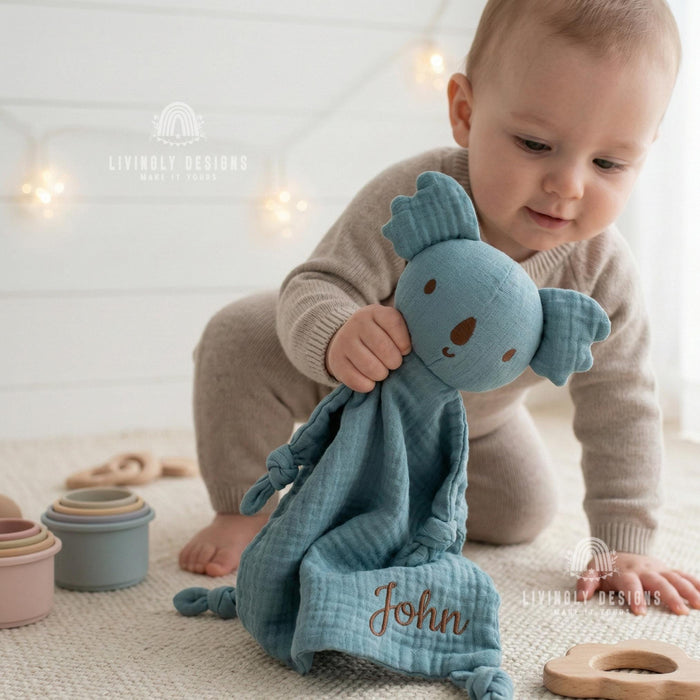 Custom Name Muslin Security Blanket: Embroidered Baby Comfort Toy