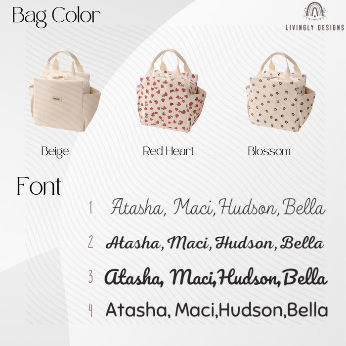 Personalized Corduroy Tote: Heart Print Kids Lunch Bag