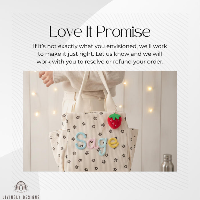 Personalized Corduroy Tote: Heart Print Kids Lunch Bag