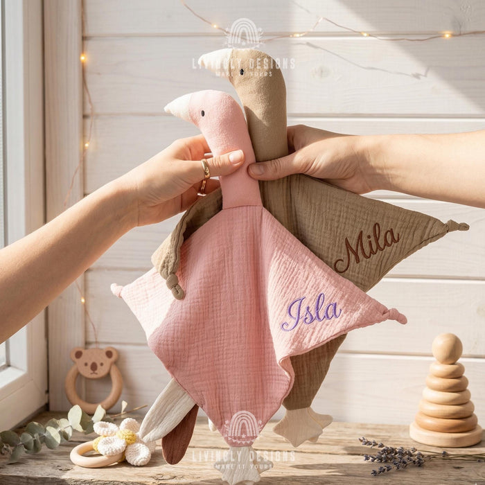 Personalized Goose Lovey Blanket Embroidered Muslin Security Comfort Toy