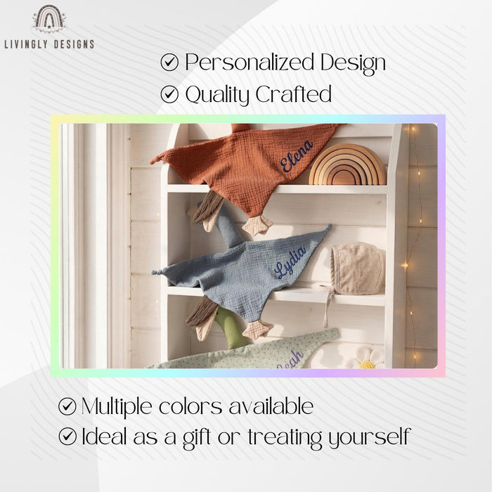 Personalized Goose Lovey Blanket Embroidered Muslin Security Comfort Toy