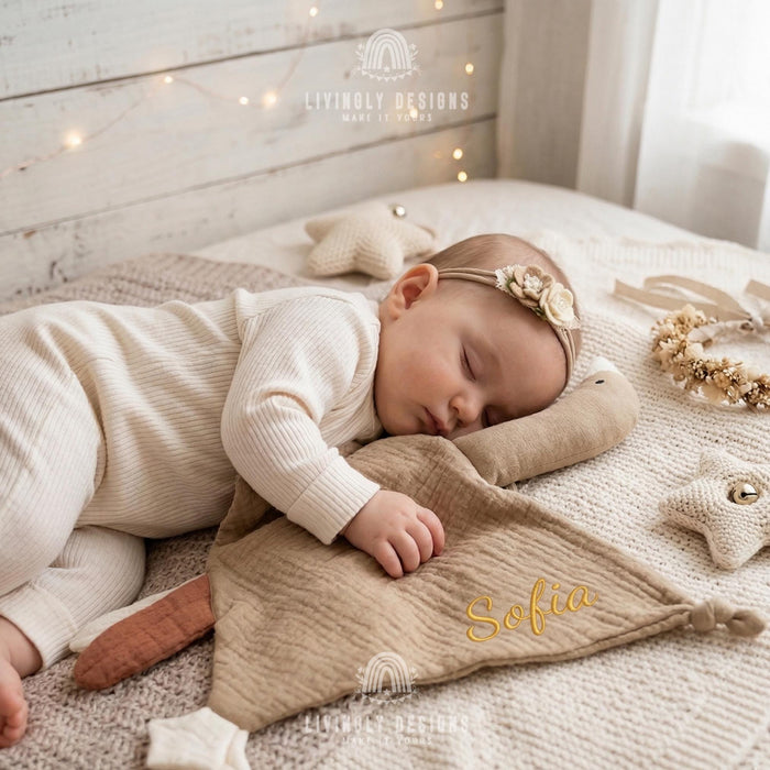 Personalized Goose Lovey Blanket Embroidered Muslin Security Comfort Toy