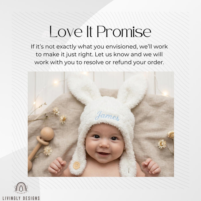 Custom Soft Sherpa Baby Hat with Ears and Personalized Name