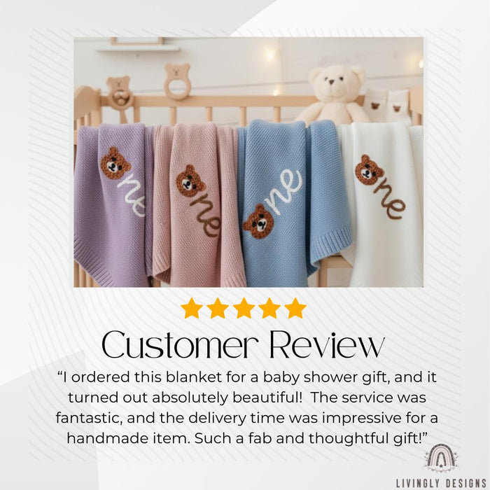 Personalized Teddy Bear "One" Birthday Blanket