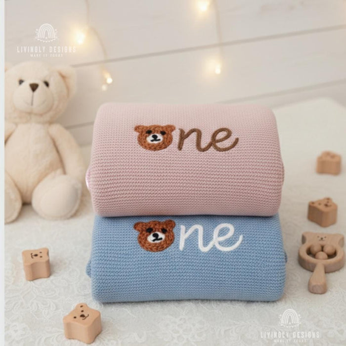 Personalized Teddy Bear "One" Birthday Blanket