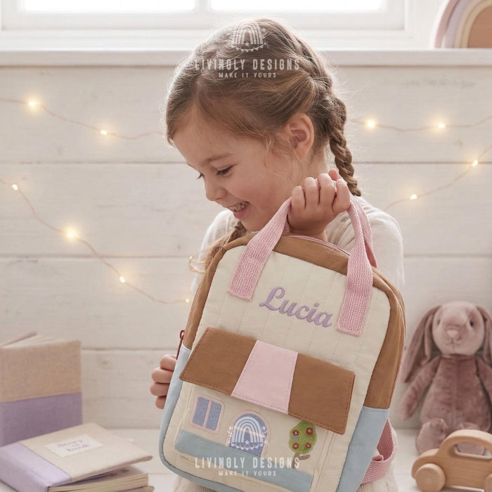 Personalized Preschool Backpack with House Design