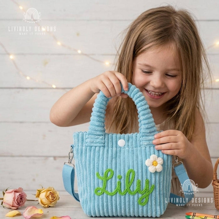 Custom Embroidered Corduroy Girls Mini Purse Bag