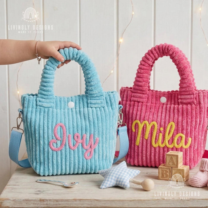 Custom Embroidered Corduroy Girls Mini Purse Bag