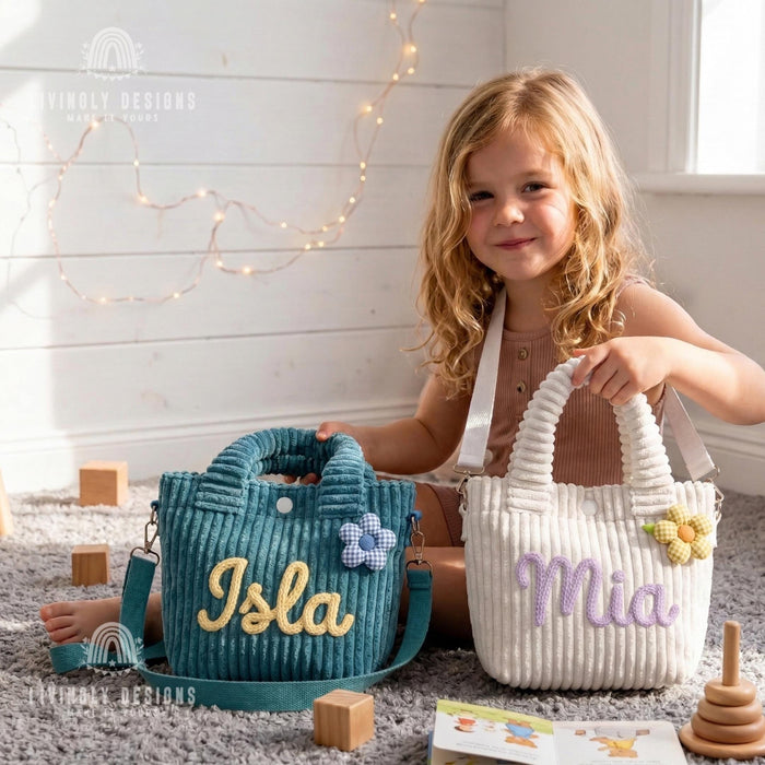 Custom Embroidered Corduroy Girls Mini Purse Bag