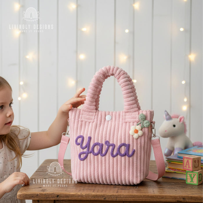 Custom Embroidered Corduroy Girls Mini Purse Bag