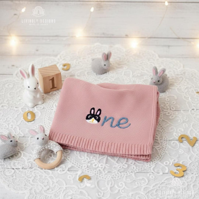 Personalized Bunny Baby Blanket: Custom Name & Number Birthday Blanket