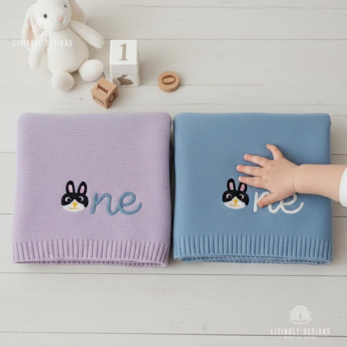Personalized Bunny Baby Blanket: Custom Name & Number Birthday Blanket