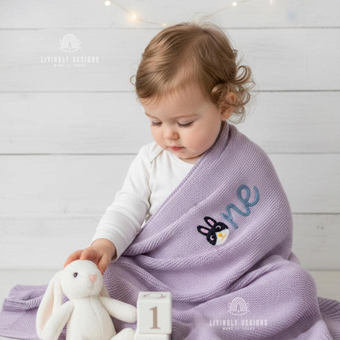Personalized Bunny Baby Blanket: Custom Name & Number Birthday Blanket