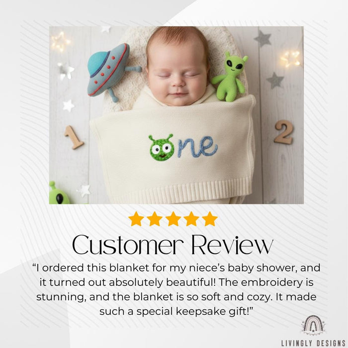 Custom Alien Baby Blanket Personalized Knit Milestone Blanket (One/Two)