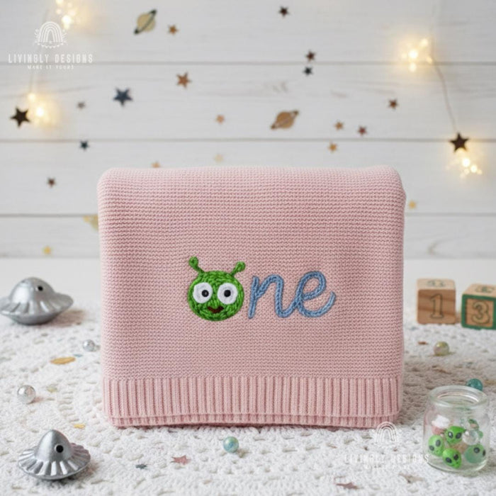 Custom Alien Baby Blanket Personalized Knit Milestone Blanket (One/Two)