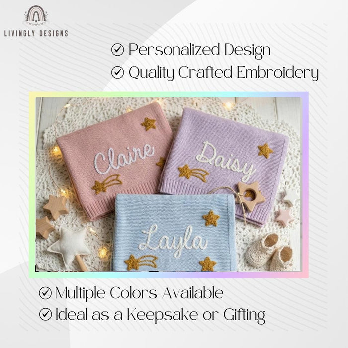 Personalized Shooting Star Knit Baby Blanket