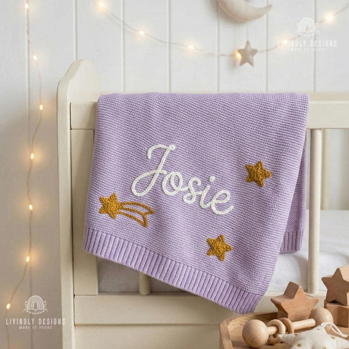 Personalized Shooting Star Knit Baby Blanket