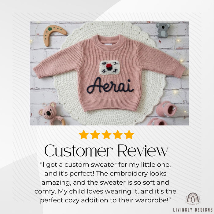 Personalized Name South Korea Flag Knit Baby and Kids Sweater