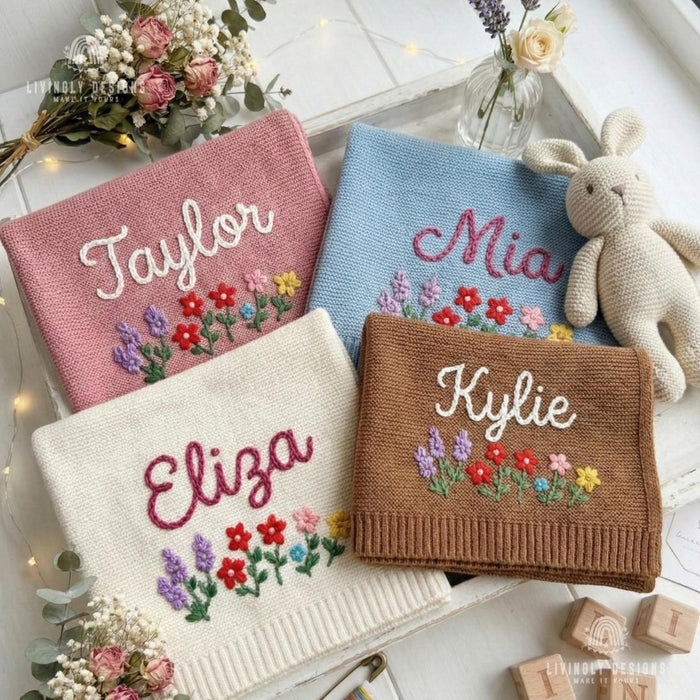 Custom Flower Bed Baby Blanket: Personalized Name Keepsake Gift