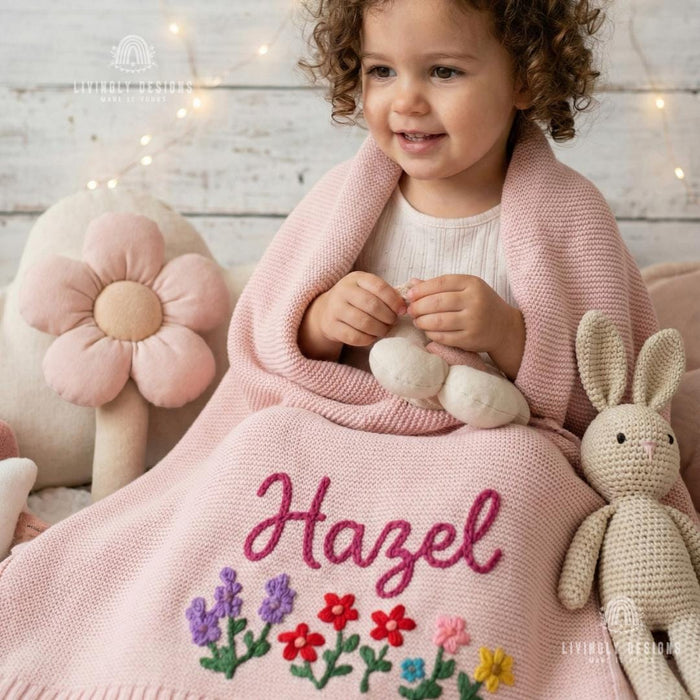 Custom Flower Bed Baby Blanket: Personalized Name Keepsake Gift