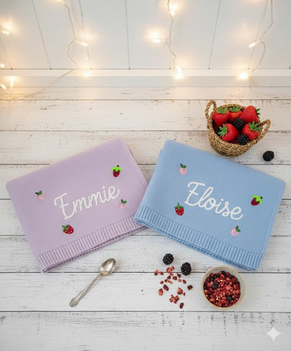 Personalized Strawberry Baby Blanket with Custom Embroidered Name