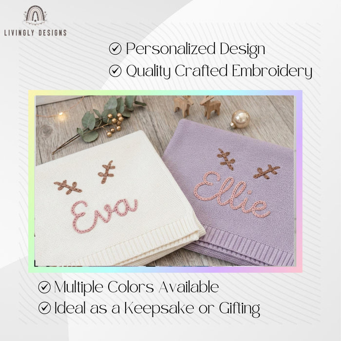 Personalized Antler Baby Blanket: Christmas Name Keepsake Gift