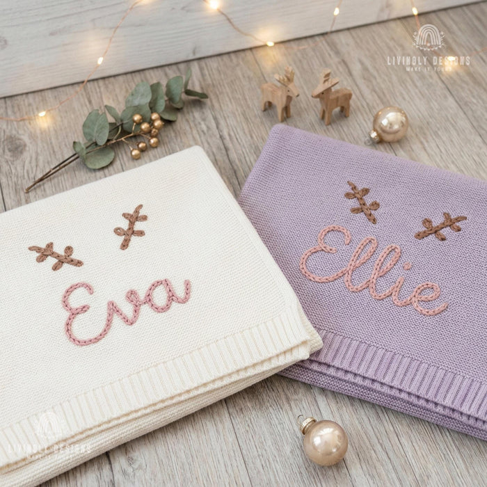 Personalized Antler Baby Blanket: Christmas Name Keepsake Gift
