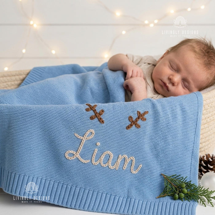 Personalized Antler Baby Blanket: Christmas Name Keepsake Gift