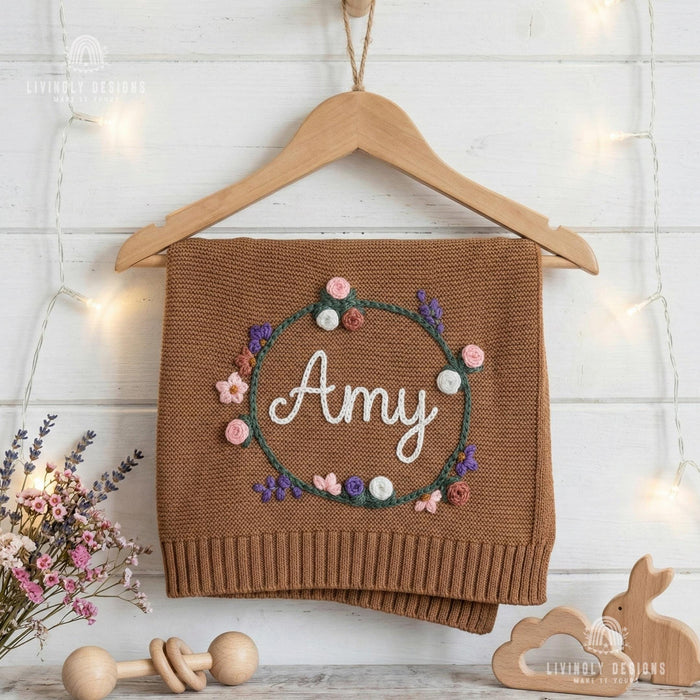 Custom Flower Circle Baby Blanket: Personalized Name Keepsake Gift