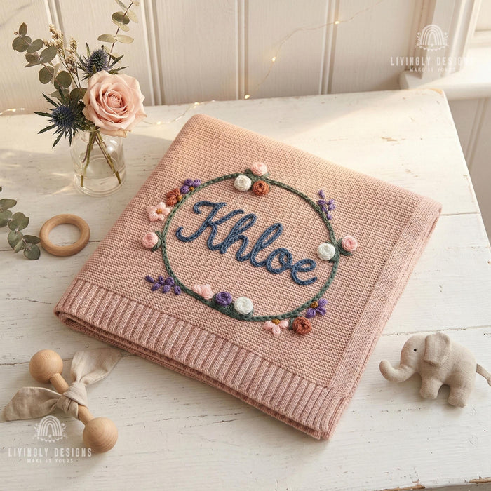 Custom Flower Circle Baby Blanket: Personalized Name Keepsake Gift