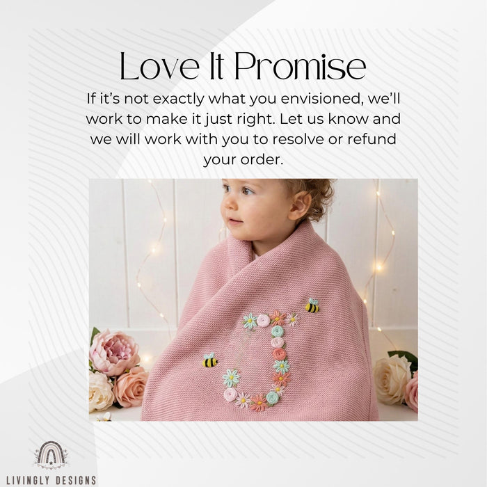 Personalized Initial Baby Blanket with Bee & Flower Embroidered Design