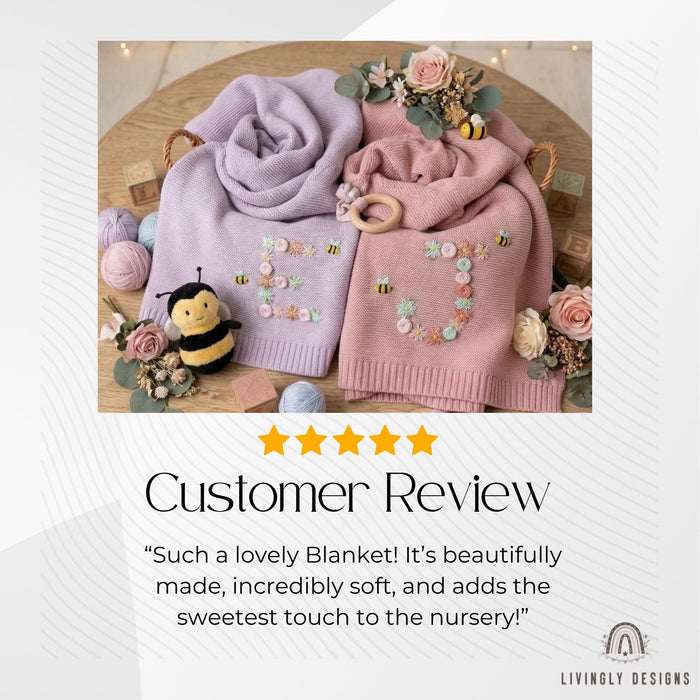 Personalized Initial Baby Blanket with Bee & Flower Embroidered Design