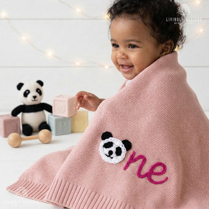 Personalized Baby Blanket: Panda Number Embroidered Birthday Blanket