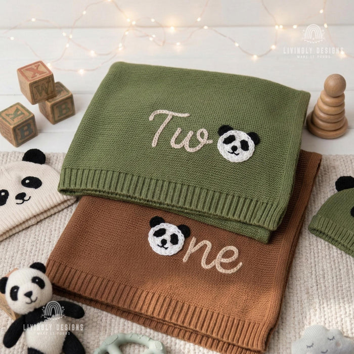 Personalized Baby Blanket: Panda Number Embroidered Birthday Blanket