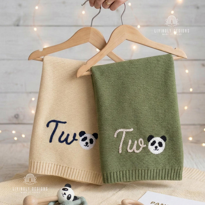 Personalized Baby Blanket: Panda Number Embroidered Birthday Blanket