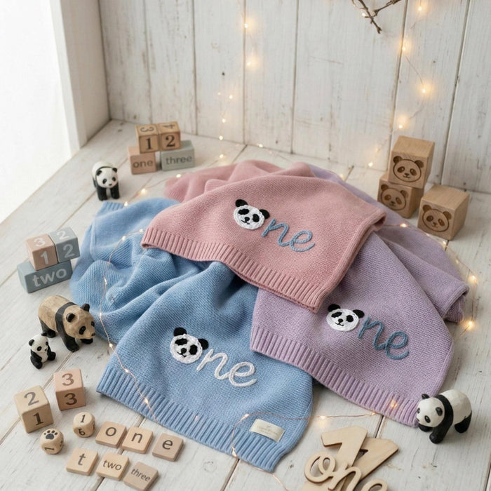 Personalized Baby Blanket: Panda Number Embroidered Birthday Blanket