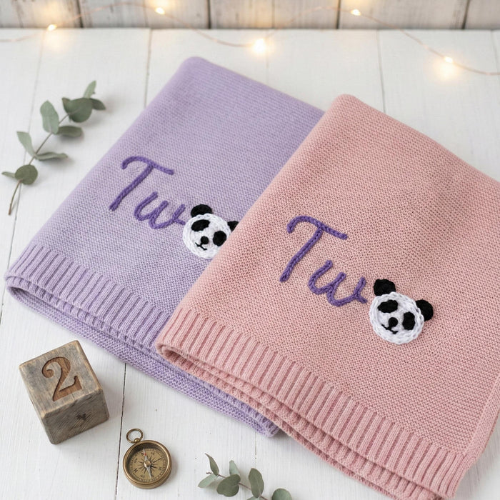 Personalized Baby Blanket: Panda Number Embroidered Birthday Blanket