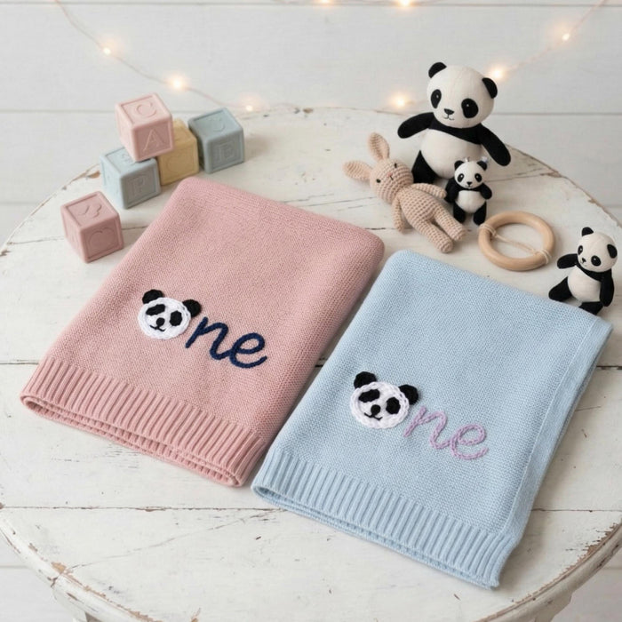 Personalized Baby Blanket: Panda Number Embroidered Birthday Blanket