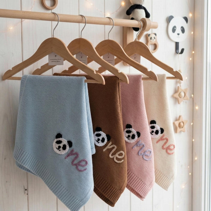 Personalized Baby Blanket: Panda Number Embroidered Birthday Blanket