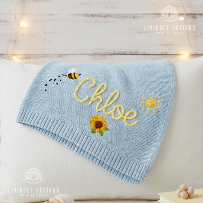 Personalized Bee Baby Blanket with Bee & Dragonfly