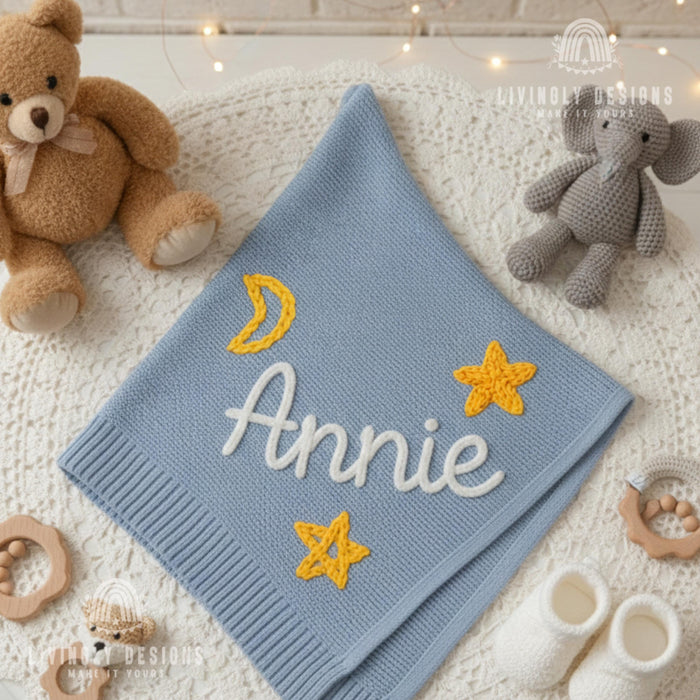 Custom Baby Name Blanket with Celestial Star Design