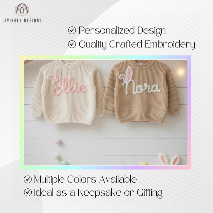 Custom Name Easter Sweater: Baby & Kids Jumper Name with Bunny Ears Keepsake Gift